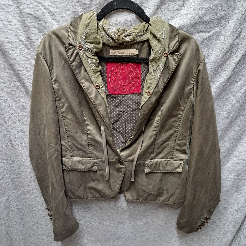 Blue Willi's green military style silk cotton blend jacket size Large